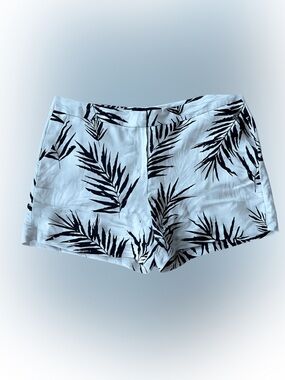 Sandro Palm Print Linen Blend Tailored Shorts Size 16 Dark Brown White Tropical